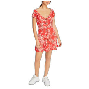 FREE PEOPLE Cherry Combo Floral Linen Mini Dress - Size 4 - NWT